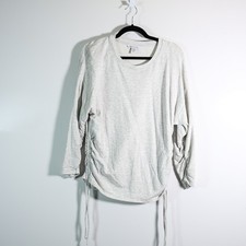 Athleta Lombard Ruched Crew Neck Fleece Lined Pullover Sweater Heather Gray M