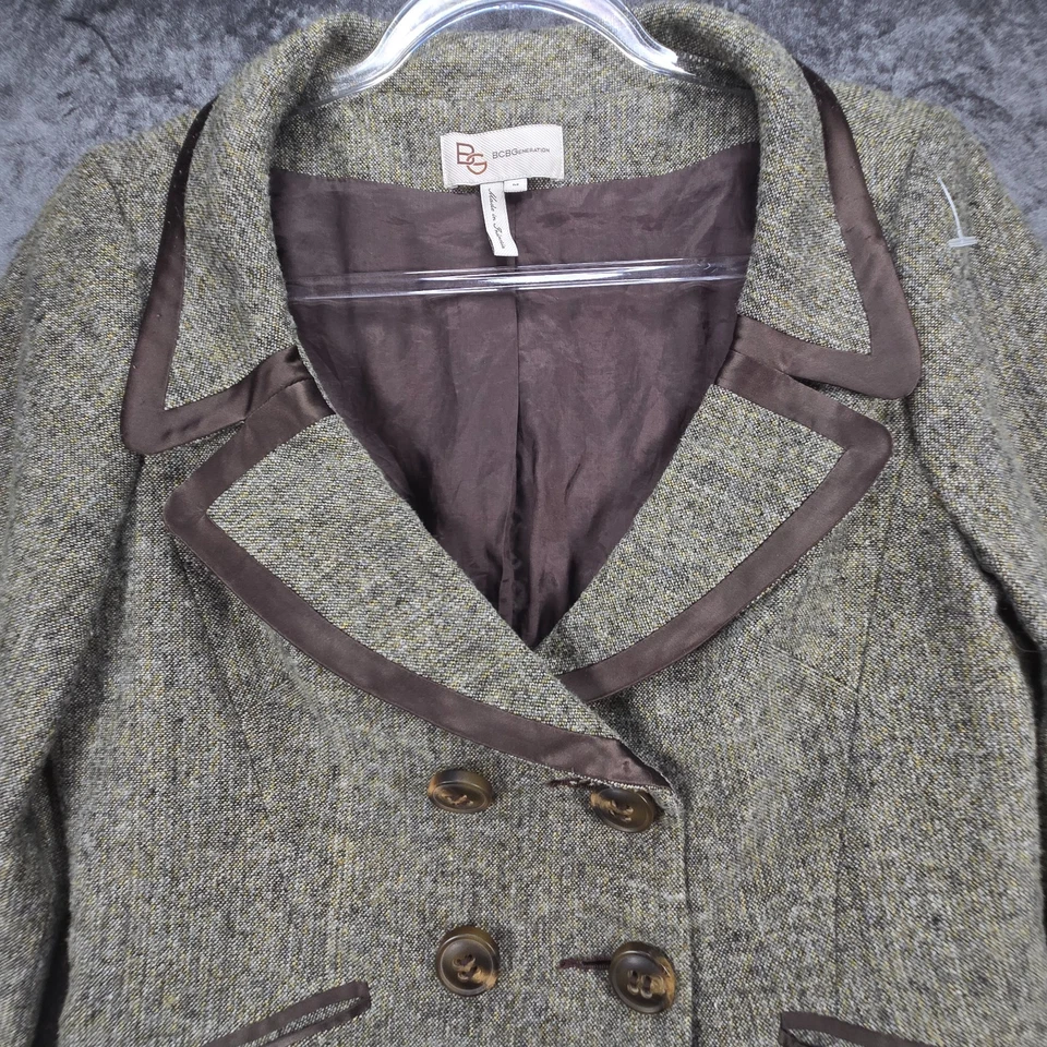 Abrigo de Arena BCBGeneration Doble Pecho Mujer M Marrón Tweed Satinado Carrera Foto 2 de 4