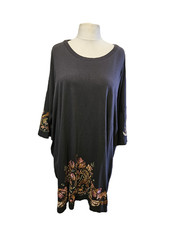 ASOS grey T-shirt dress size 24 floral embroidery loose fit short sleeve