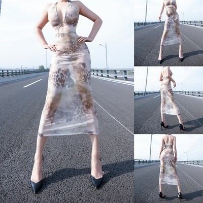 Elegantes ärmelloses Damen Nachthemd sexy transparent Nachtwäsche Neckholder D