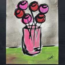 Floral Art Original Abstract Flower 8x10 Painting Modern Pop Art Minimalist