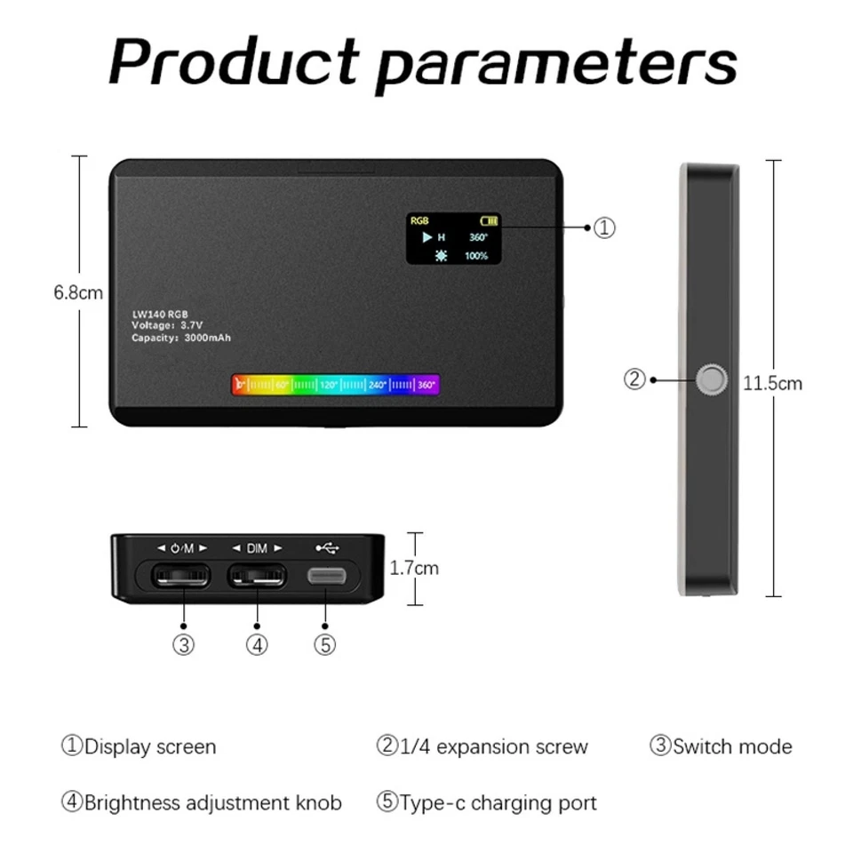 LW140 Full Color RGB LED Video Light 2500K-9000K 1150Lux Photography Fill Lights - Image 2 of 4