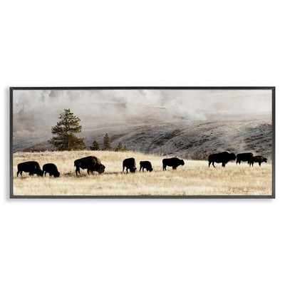 Stupell Industries Grazing Bison Rural Country Fog Giclee Framed Wall Art, De...