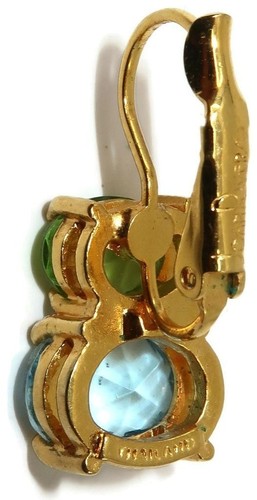 JOAN RIVERS Gold Tone Blue & Green Lever Back Pierced Dangle Earrings, 1" - Picture 7 of 7