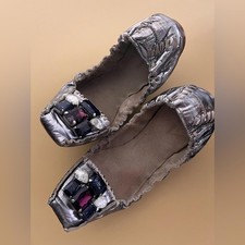 Miu Miu silver metallic jeweled ballet flats sz 38 7.5 8