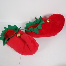 DAN DEE Red Green Christmas Elf Holiday Plush Slippers w/ Bells- UNISEX Vintage