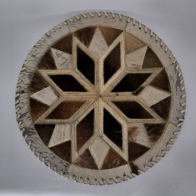 Vintage Cowhide Patchwork Star Placemat Round Hair on Hide Rug Centerpiece 15.5''