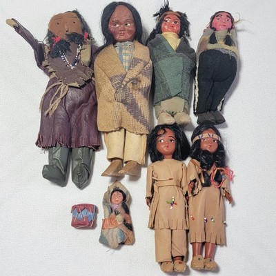 Konvolut 7 Indianer Themen Puppen, Handarbeit 1920-1960er Jahre