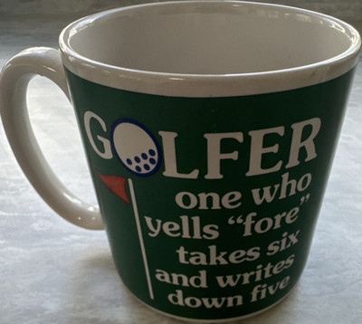Frances Meyer Golf Humor Ceramic Mug Green White 1995 Novelty Painted
