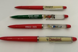 Vintage Lot Of 4 ~ DISNEYLAND Floaty Pens ~ Mickey Rocket Donald Train ~ DISNEY