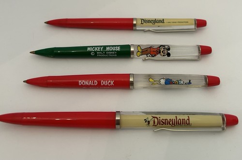 Vintage Lot Of 4 ~ DISNEYLAND Floaty Pens ~ Mickey Rocket Donald Train ~ DISNEY