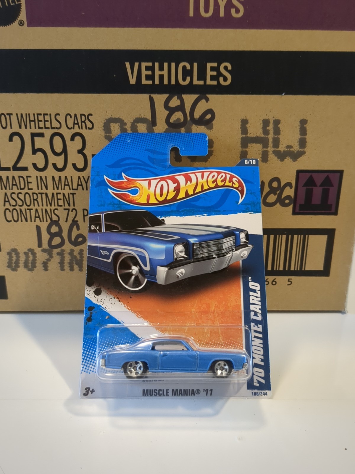 2011 Hot Wheels 70 MONTE CARLO Light Blue 106/244 GREAT CARD Walmart Windshield 
