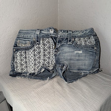 Rock Revival Vivian Women s Cut Off Denim Shorts 28 Blue Embroidered 5-Pocket