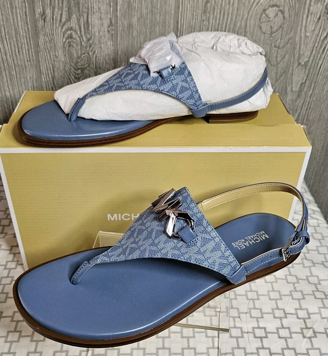 Michael Kors Reed Flat Thong Sandal MK Signature Denim Size Michael Kors Reed Flat Thong Sandal MK Signature Denim Size