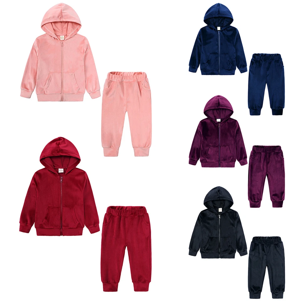 Baby Boys Girls Velvet Clothes Set Long Sleeve Hoodie