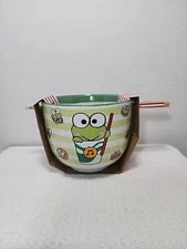 Sanrio Keroppi Ramen Noodle Bowl W Chopsticks 20oz New 