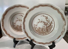 Furnival's Vintage Brown Quail Rimmed Soup Bowls 684771 England 1913 (Set of 2)