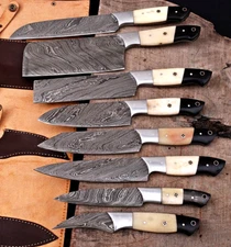 HANDMADE FORGED DAMASCUS STEEL KITCHEN CHEF 'S KNIFE SET With Leather Bag 1556