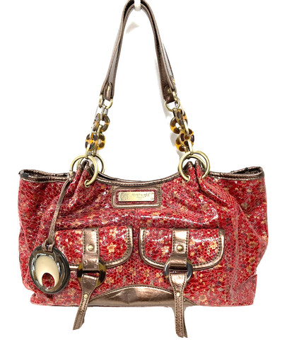 LIFESTYLE BY SHARIF, FLORAL RED SNAKESKIN EMBOSSED HANDBAG PURSE