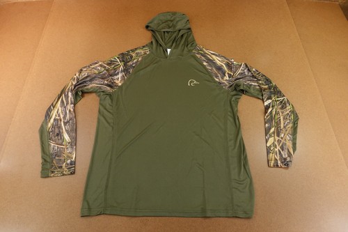 Ducks Unlimited Mens Size Large Green Camo Long Sleeve Hooded Pullover Tee New