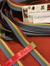 3 Yards 4 Stripes Wine Beige olive Blue Cotton Webbing 1" Medium Weight DIY