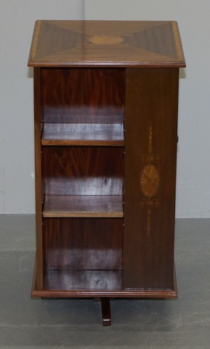 CIRCA 1900 EDWARDIAN BURR WALNUT & MAHOGANY REVOLVING BOOKCASES SHERATON INLAID - Picture 2 of 12