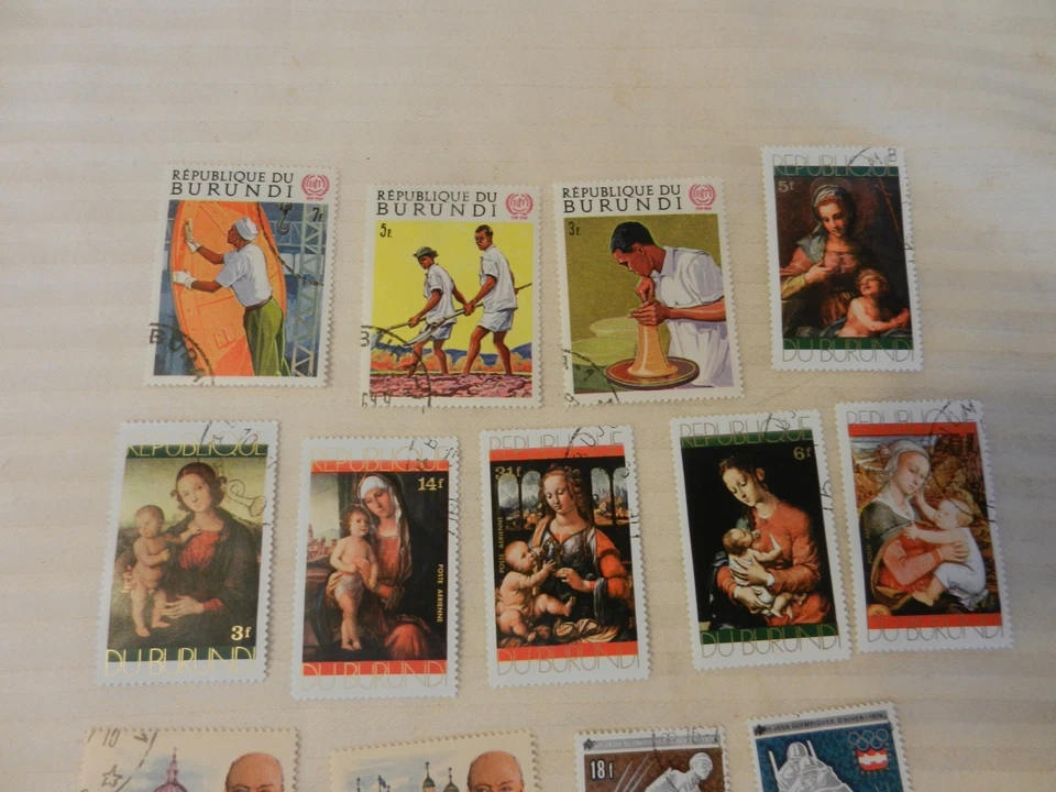 Lot of 18 Burundi Stamps, Churchill, Sports, Art, Labor from 1969, 1971, 1976 - Image 2 of 3