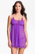 NEW BETSEY JOHNSON BABYDOLL 2pc SET chemise Lingerie SHEER PURPLE NIGHT RIDER