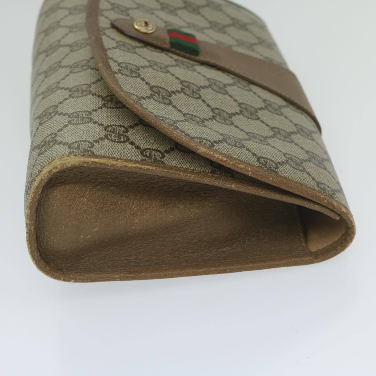 GUCCI GG Supreme Web Sherry Line Clutch Bag Beige Red 89 01 GUCCI GG Supreme Web Sherry Line Clutch Bag Beige Red 89 01