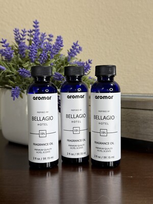 SET OF 3 AROMAR 2oz PREMIUM QUALITY HOTEL FRAGRANCE OILS! INSPIRED BY BELLAGIO