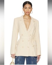 Free People Blazer Jacket womens L Double Breasted Linen Olivia Belted Ivory New