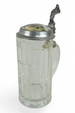 ANTIKER BIERKRUG MIT BEMALTEM PORZELLANDECKEL - UM 1880