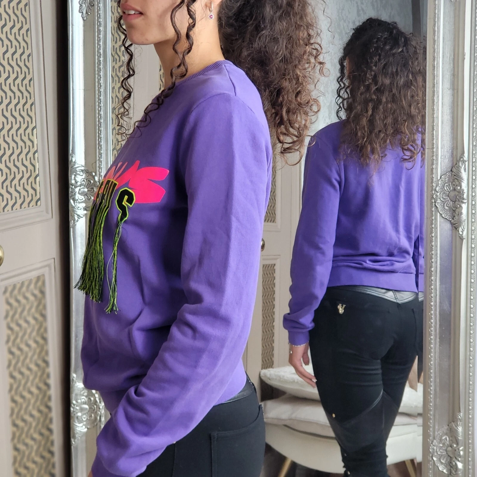 Felpa maglione top Gianni Versace Versus viola con logo nappa ERA 385€ Medium