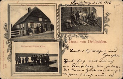 Greetings from Deichshorn Holstein Germany 1905 Postmarked Postcard German Made