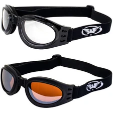 Global Vision 2 Pairs Adventure Padded Motorcycle Riding Goggles Black Foldable