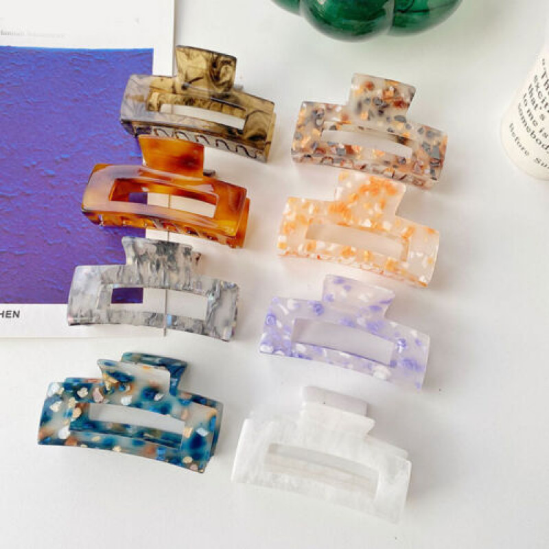 Womens Large Hair Claw Clips Rectangle Acrylic Marble Acetate Hairpin Crab Clamp image 5