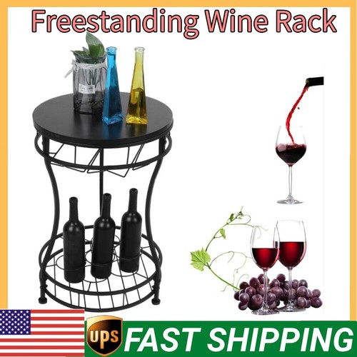 Freestanding Floor Wine Rack Table Bar with Bottle Holder Storage Shelves Home