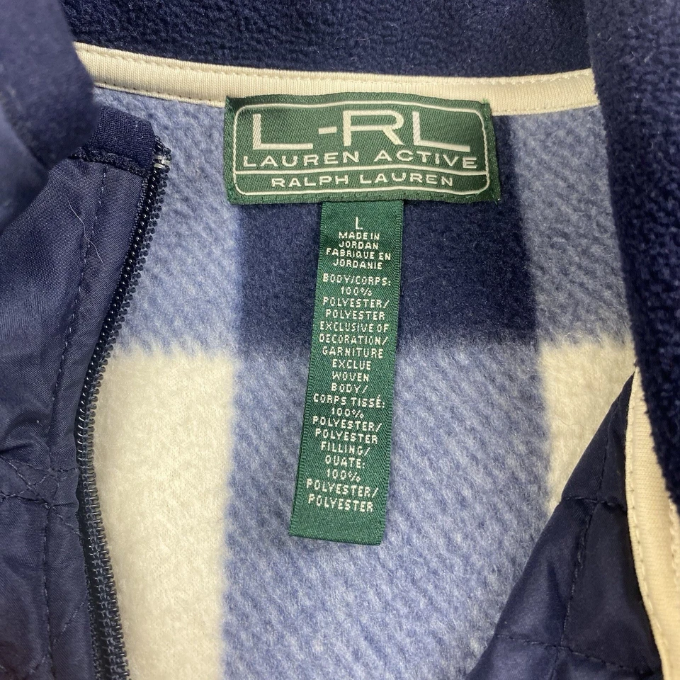 Ralph Lauren Active Jacket Womens Size Large Puffer Fleece Gingham Plaid Pockets - Image 3 of 4