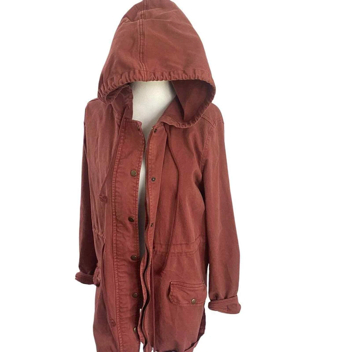 Lucky Brand Hooded Utility Jacket Burnt Orange Terracotta Small Canvas Coat
