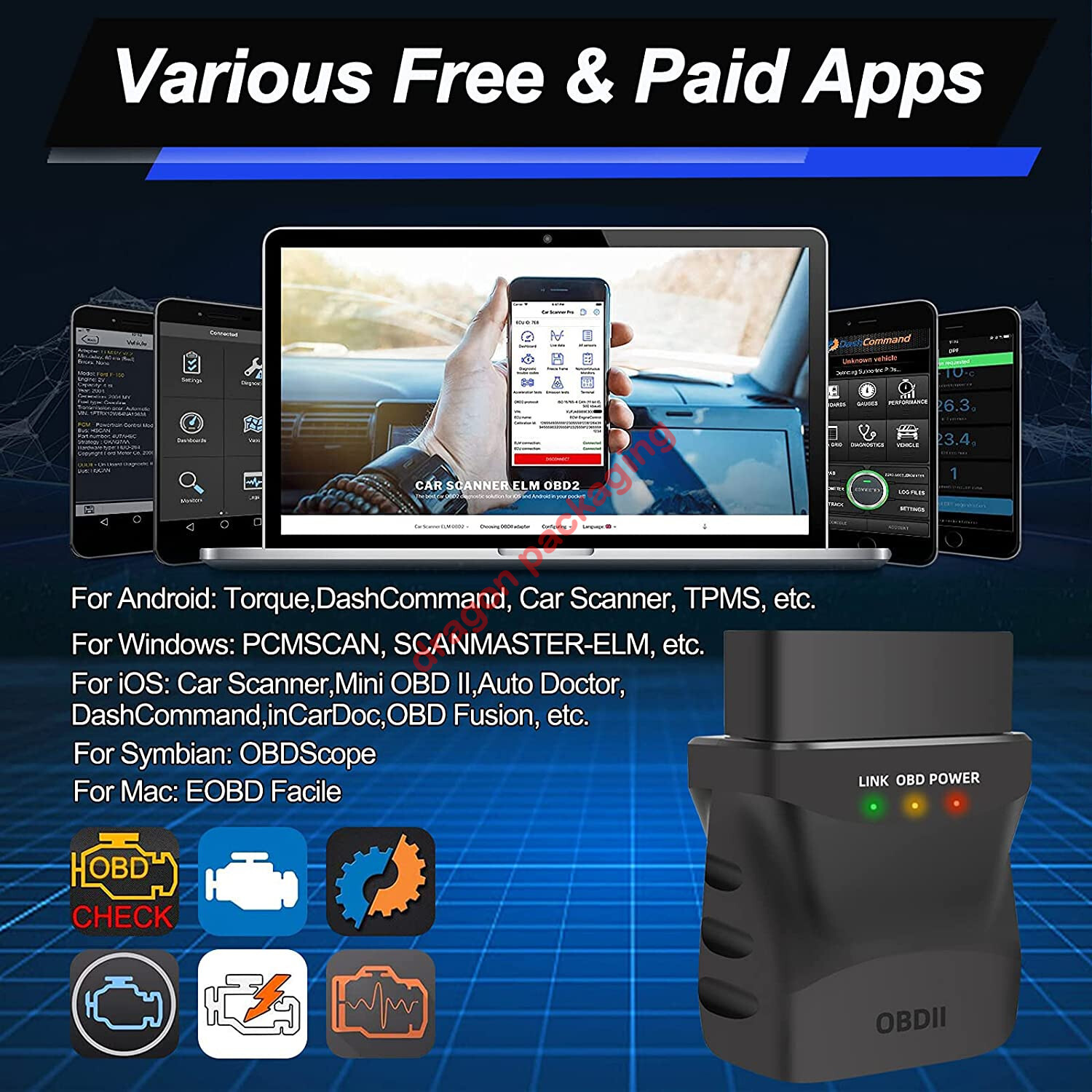 Ravenswood Global - Diagnostico Auto Bluetooth 4.0 Elm 327 OBD2 per Apple iOS Iphone - Miniatura 5