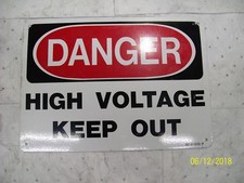 **LOT OF 2** 14" x 10" DANGER HIGH VOLTAGE KEEP OUT METAL SIGN , MC-D-1899-P
