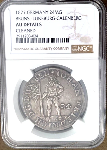 1677 German States Brunswick Luneburg Calenberg 2/3 Taler 24 MG NGC AU Germany