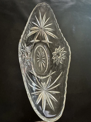 VINTAGE ANCHOR HOCKING STAR OF DAVID GONDOLA BOAT RELISH DISH 9-1/4” CLEAR GLASS
