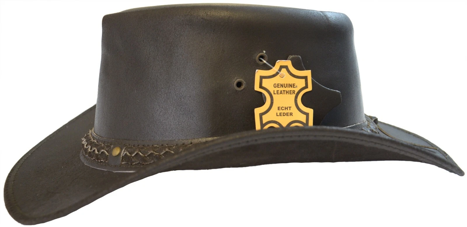 New Studded Brown Real Leather Aussie Western Style Cowboy Bush Hat Rodeo Girl