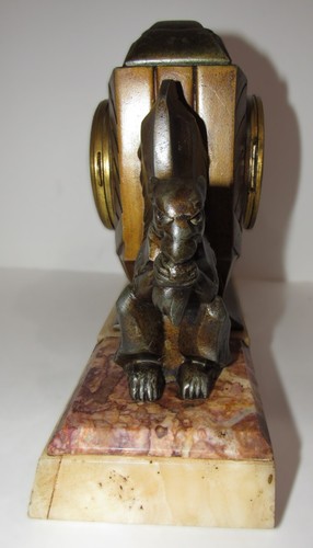 Antique French Exacta Gothic Architecture (Gargoyle) Mantel Marble Clock 3 Piece - Picture 17 of 23
