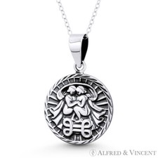Gemini Zodiac Sign "Caring Twins" Necklace Pendant in Solid .925 Sterling Silver