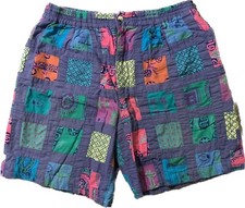 Vintage 80s Multicolor Soft Cotton Quilted Shorts Sz L