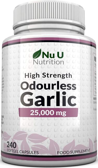 Garlic Capsules Odourless 25 000mg 240 Softgels High Strength Allicin