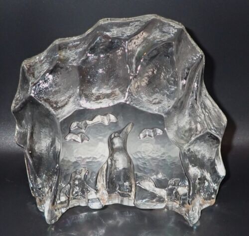 Kunst Glas Eisberg mit Pinguinen Buchende Briefbeschwerer italienischer Kristall - Bild 2 von 4