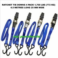 Ratchet strap, Tie Down x 4, blue (772kg) rating, 4.5 metres long x 25mm wide